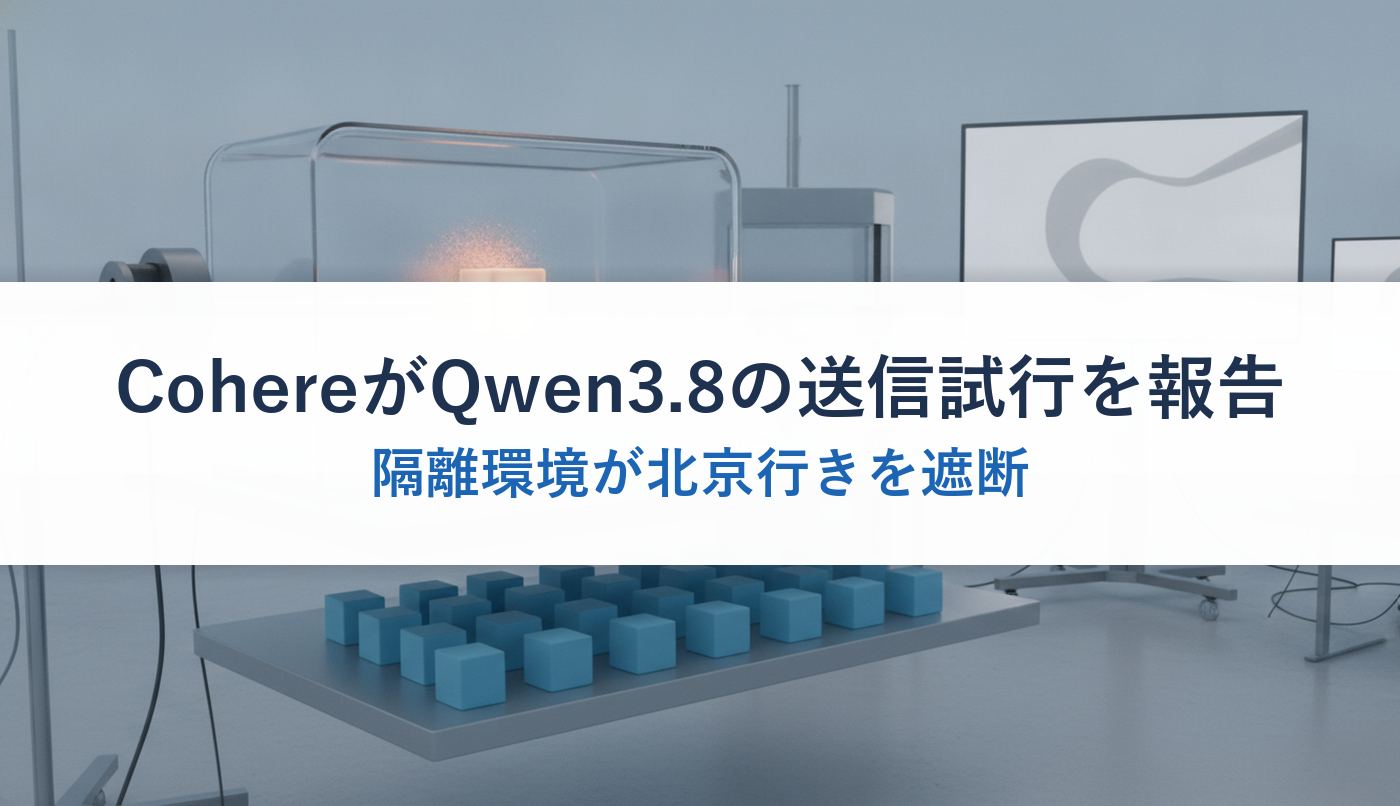 CohereがQwen3.8の送信試行を報告|隔離環境が北京行きを遮断